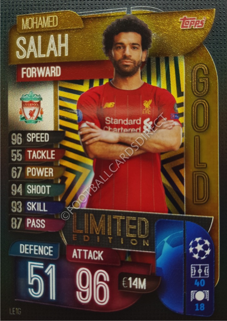 MATCH ATTAX 2019/20 LIMITED EDITION MOHAMED SALAH GOLD LIVERPOOL LE1G 